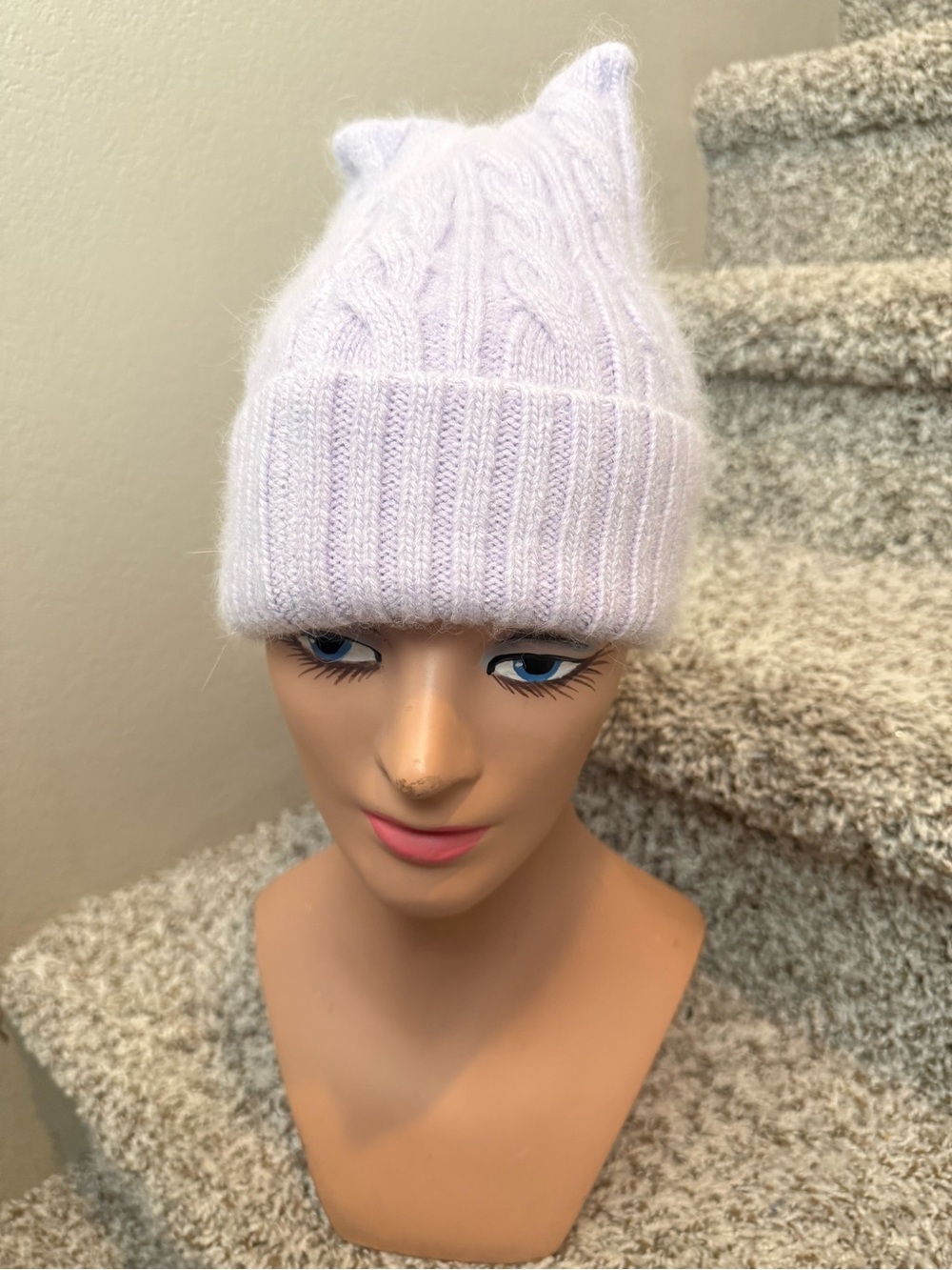 Soft Knit Cat Ear Beanie - Light Lavender